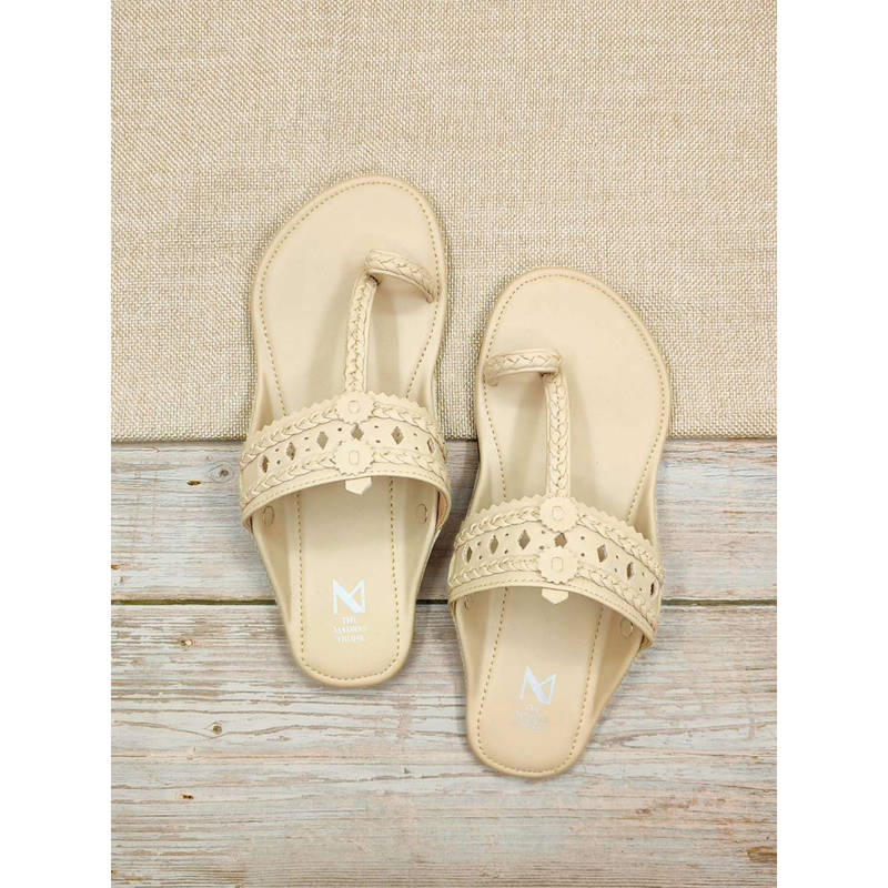 The Madras Trunk Women Haiku Festive Flat Kolhapuri Beige (EURO 36)