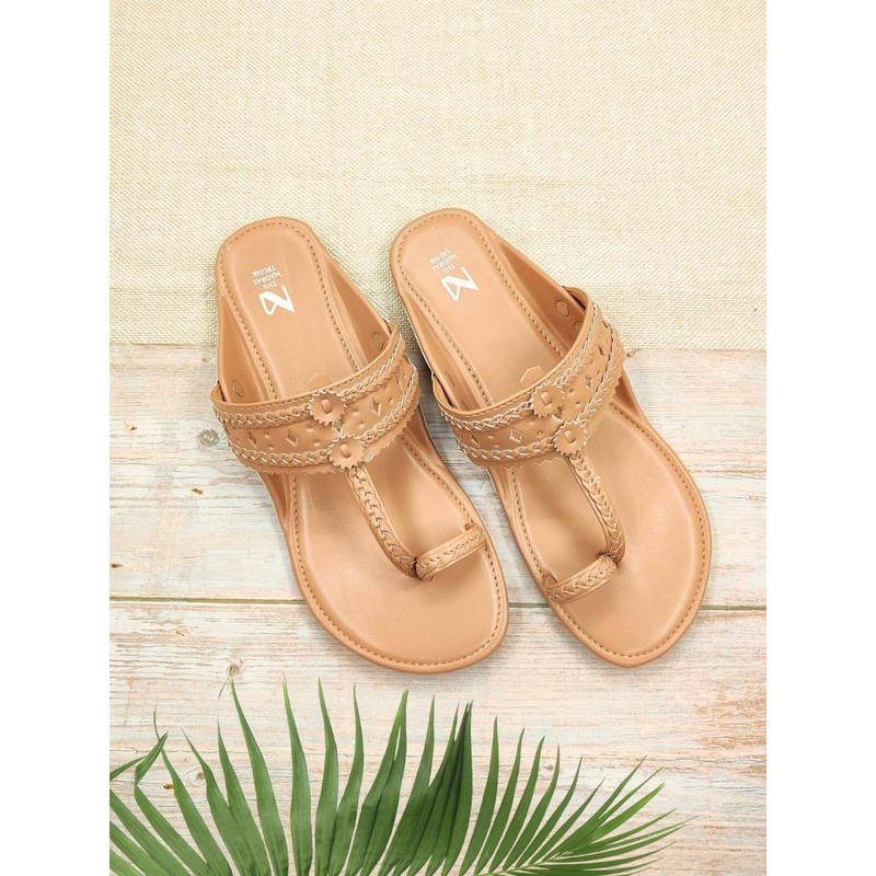 The Madras Trunk Women Haiku Festive Flat Kolhapuri Tan (EURO 36)