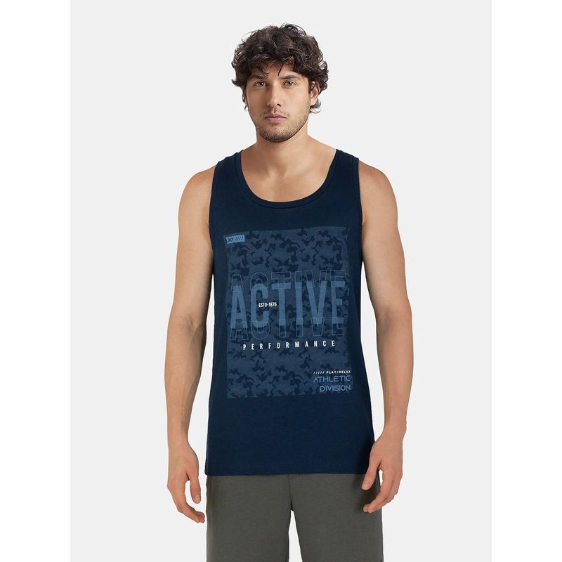 Jockey 9928 Men Super Combed Cotton Rich Graphic Printed Tank Top - Navy (M)
