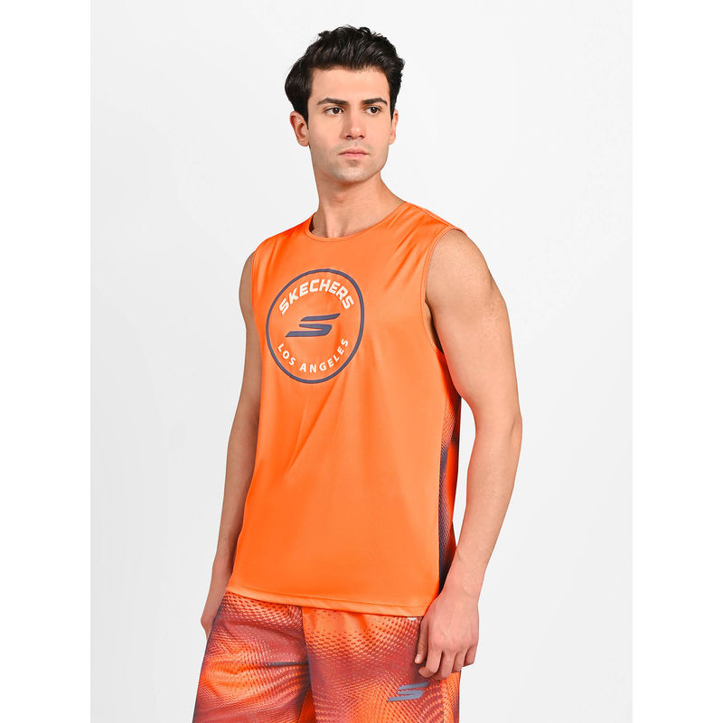 SKECHERS Men Soccer Performance Taupe Orange Tank Top (M)
