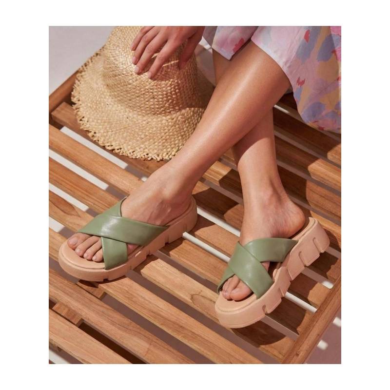 Indifeet Olive Green Comfortable Chunky Cross Strap Platform Sandals (UK 3)