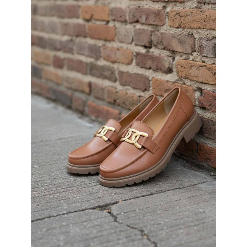 Indifeet Brown Stylish and Chunky Embellished Loafers (UK 3)