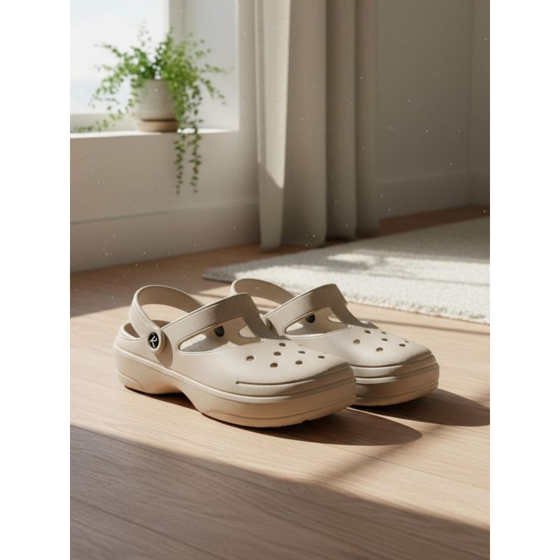 Indifeet Cream Classic and Stylish Waterproof Rubber Clogs (UK 6)