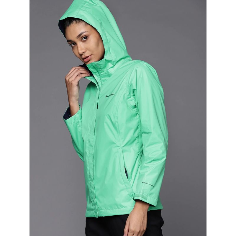Columbia Womens Green Polyester Full Sleeve Arcadia II Rain Jacket (S)