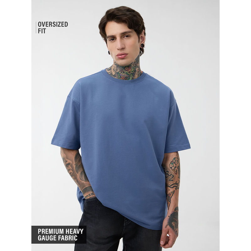 The Souled Store Originals Men Oversized T-shirt: Denim Blue (L)