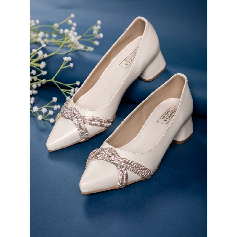 Truffle Collection Cream Embellished Pump Heels (UK 5)