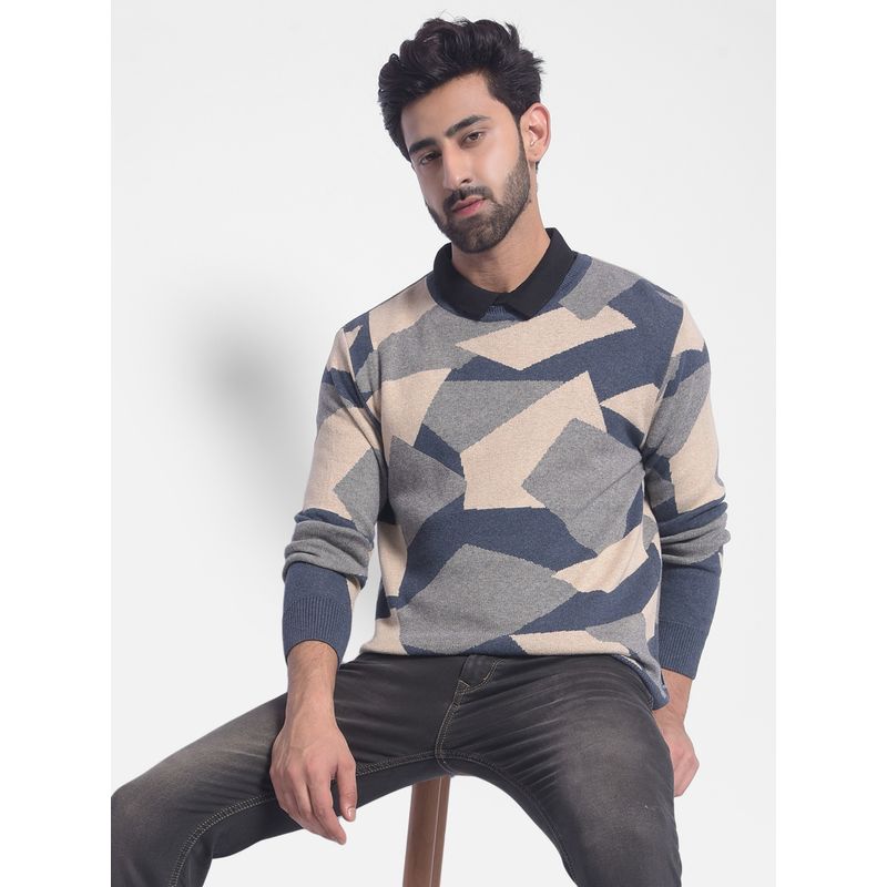 CRIMSOUNE CLUB Mens Beige Printed Sweater (2XL)
