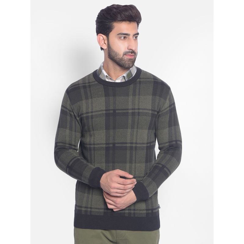 CRIMSOUNE CLUB Mens Olive Checked Sweater (XL)