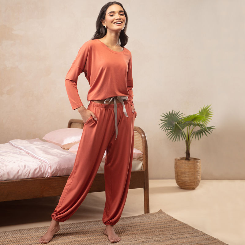 Nykd By Nykaa Sumptuously Soft Modal Lounge Pajama Set of 2 NYS016-Bruschetta (2XL)