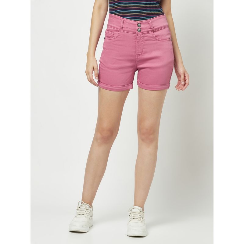 CRIMSOUNE CLUB Women Pink High Waisted Shorts (32)