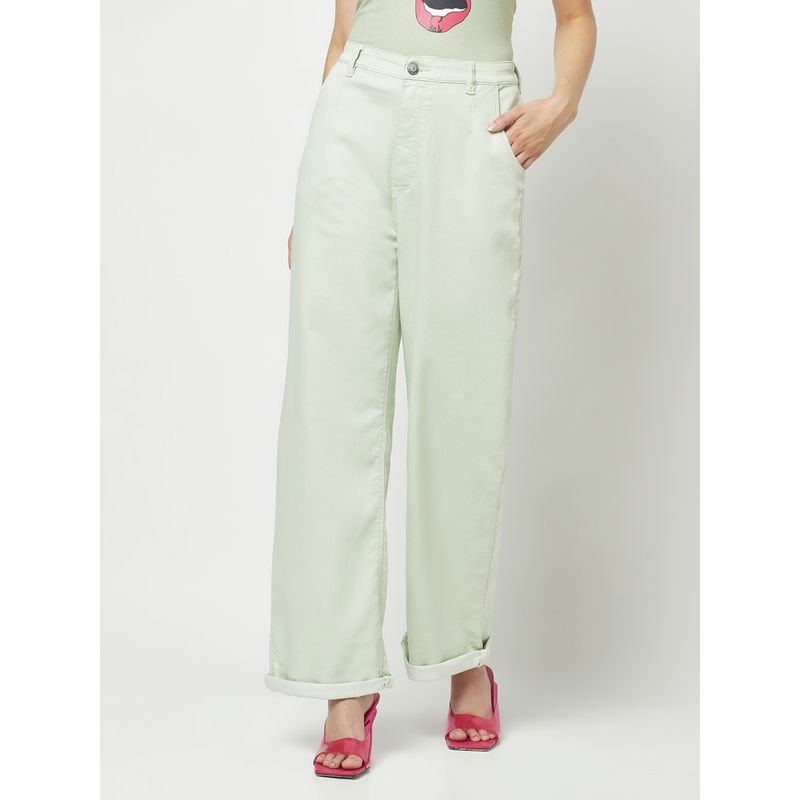 CRIMSOUNE CLUB Women Mint Green Wide Leg Jeans (26)