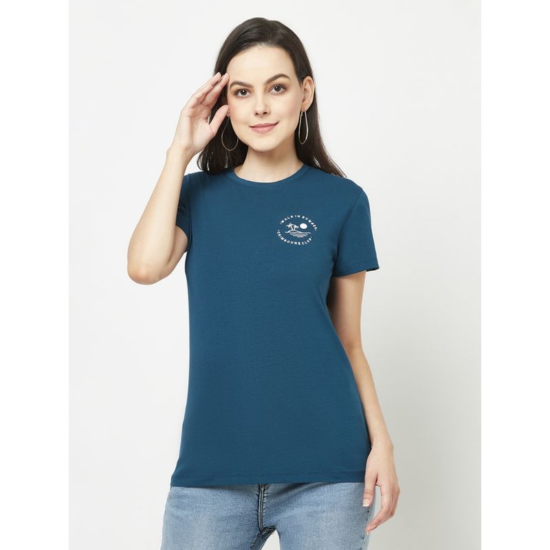 CRIMSOUNE CLUB Women Teal Logo Block T-Shirt (M)