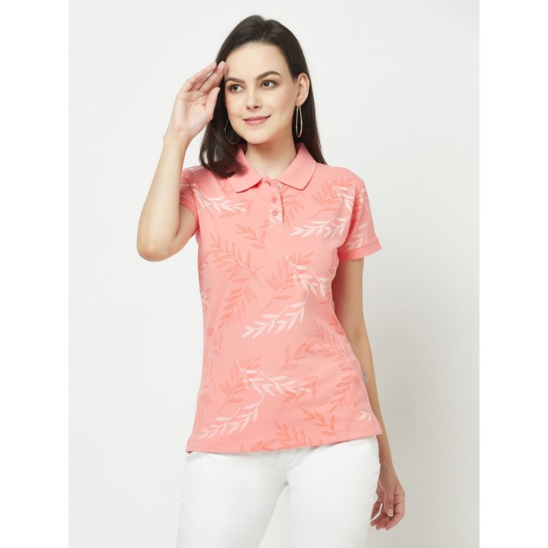 CRIMSOUNE CLUB Women Coral Floral Polo T-Shirt (2XL)