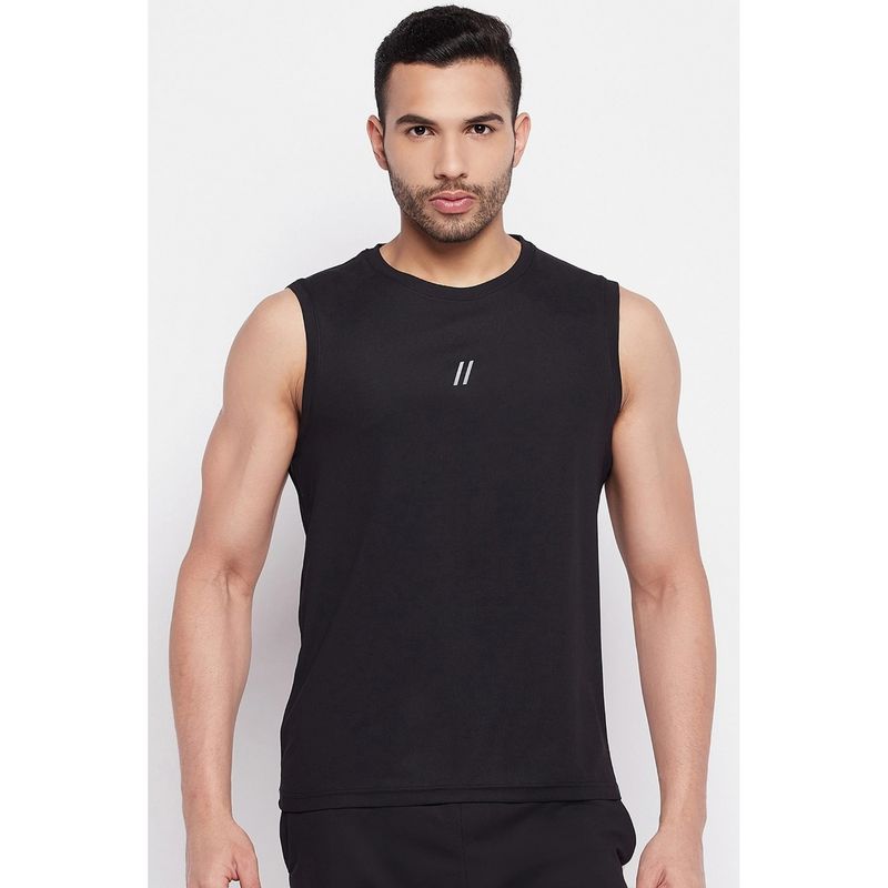 Parcel Yard Black Men Polyester Sports Sleeveless Vest (M)