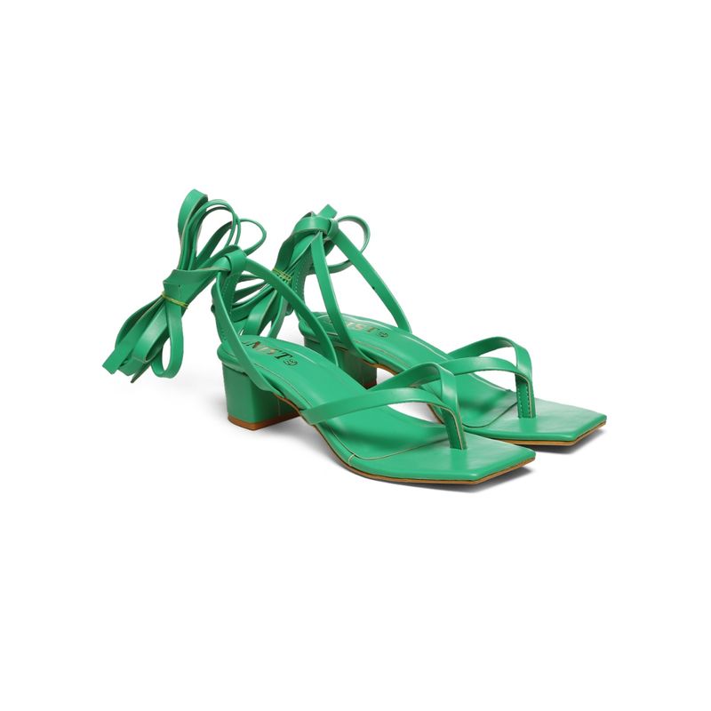 GNIST Green Trendy Tie up Block Heel Sandal (EURO 36)