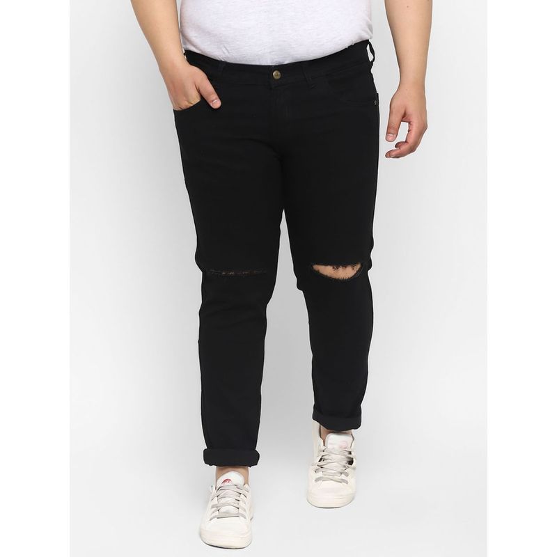 Urbano Plus Men's Black Regular Fit Knee Slit Distressed Jeans Stretchable (44)