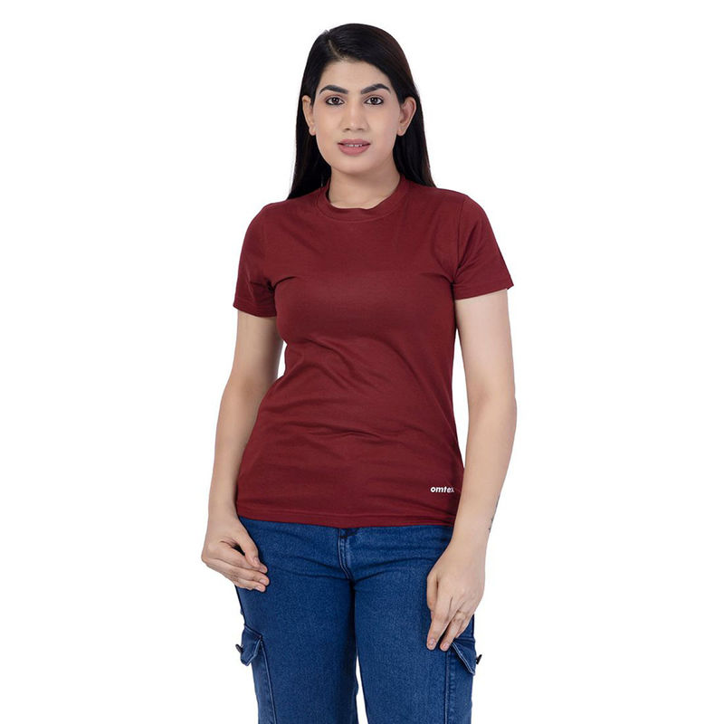 Omtex Fitness Sports Round Neck Activewear T Shirt for Women Maroon (S)