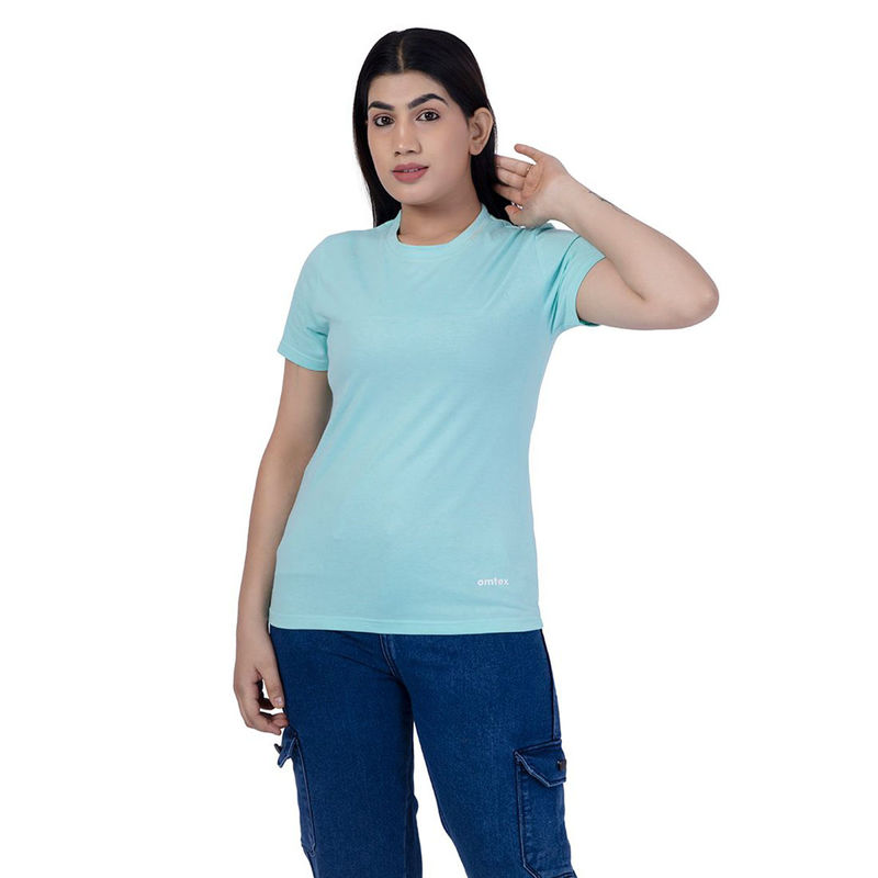 Omtex Fitness Sports Round Neck Activewear T Shirt for Women Turquoise (S)