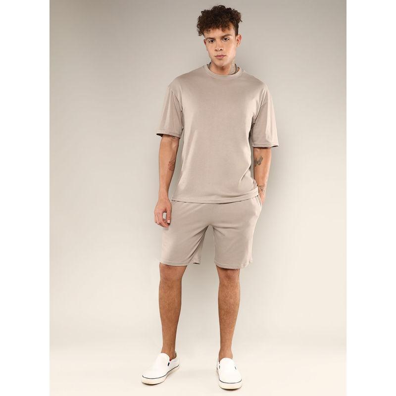 Campus Sutra Men's Coin Grey Solid Oversized Co-Ord (Set of 2) (L)