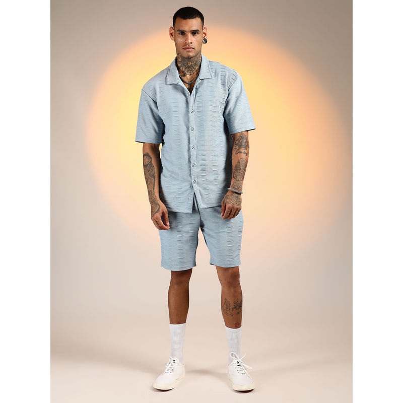 CAHOOT Men's Powder Blue Ruche-Ribbed Co-Ord (Set of 2) (M)