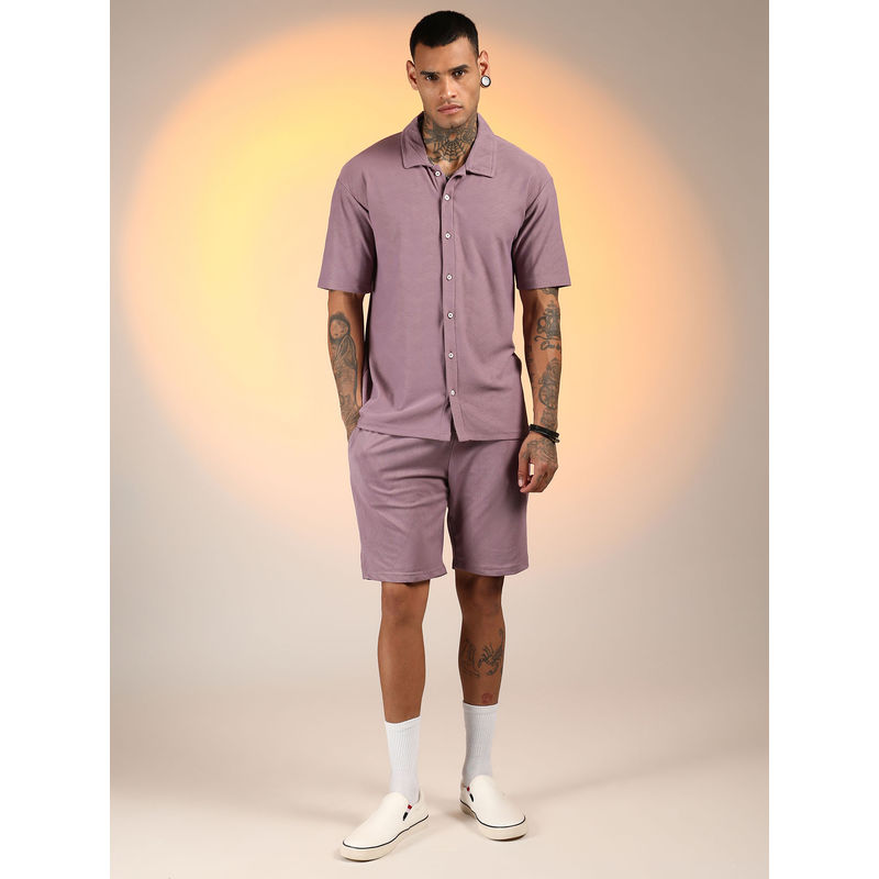 Campus Sutra Men's Nude Pink Basket-Textured Co-Ord (Set of 2) (S)