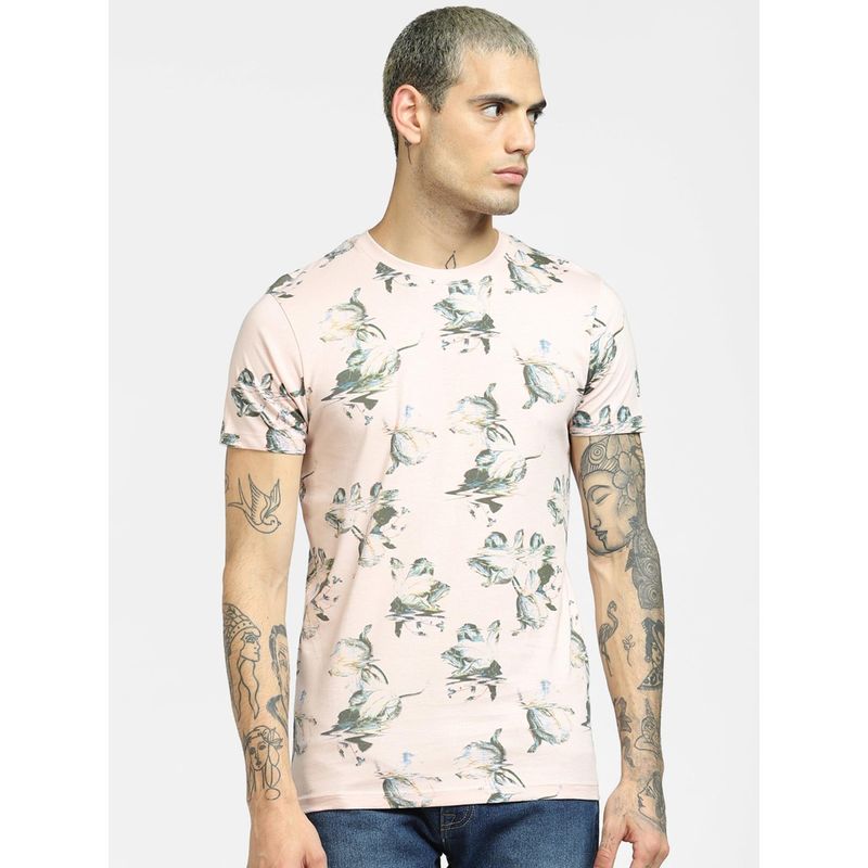Jack & Jones Pink Flora Print Crew Neck T-shirt (S)