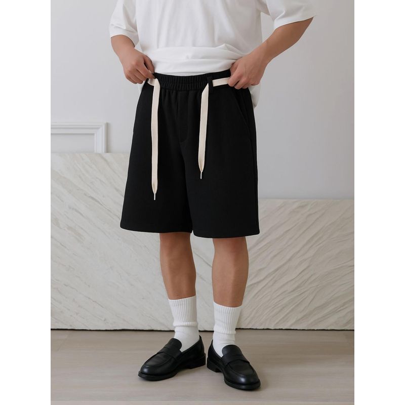 EVERDION Men Black Regular Fit Shorts with Belt (S)