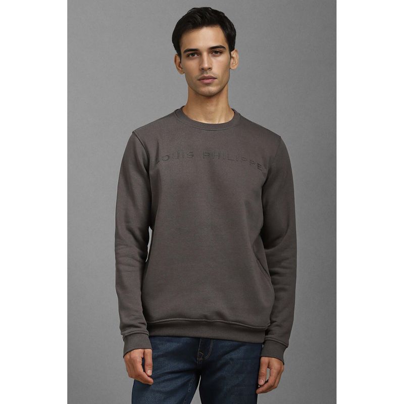 Louis Philippe Men Casual Grey Solid Sweatshirt (XL)