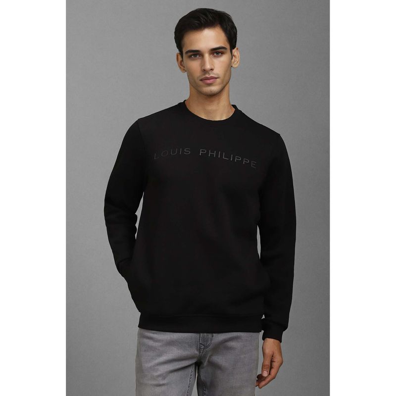 Louis Philippe Men Casual Black Solid Sweatshirt (L)