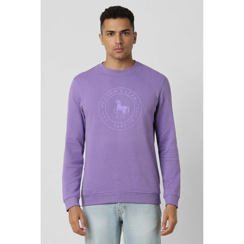 Van Heusen Men Lavender Solid Crew Neck Sweatshirt (L)