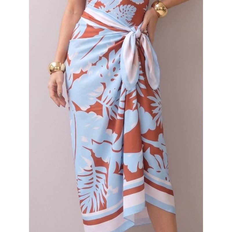 Addery Tropical Monstera Leaf Silk-Blend Beach Sarong (S)