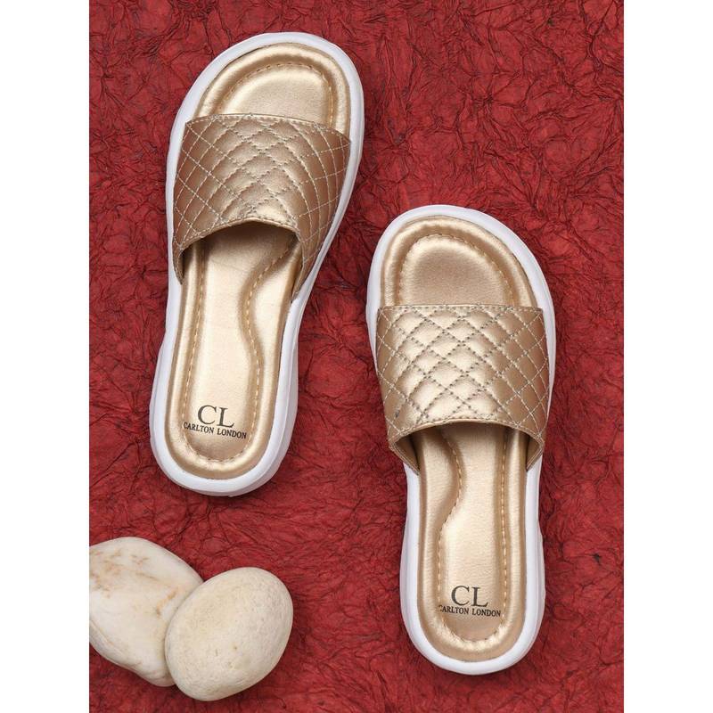 Carlton London Checks Gold Sliders (EURO 37)