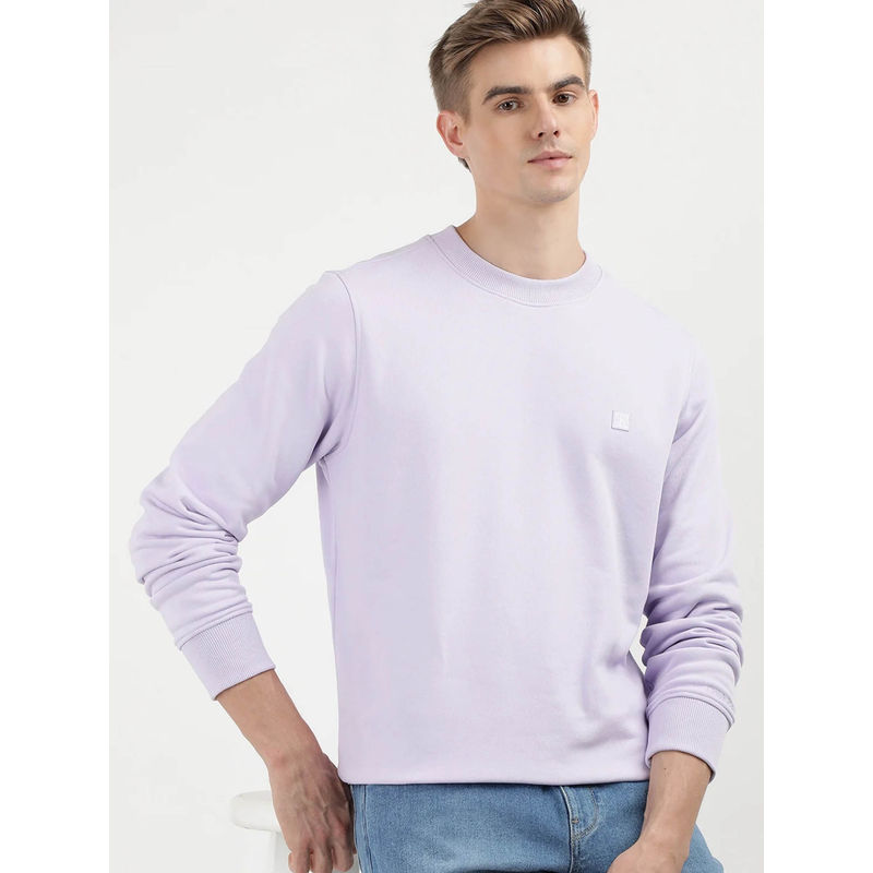 Calvin Klein Men Solid Regular Fit Cotton Lavender Sweatshirt (XL)