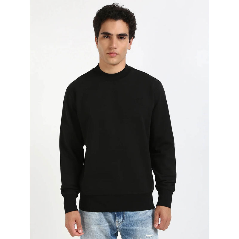 Calvin Klein Men Solid Relaxed Fit Cotton Black Sweatshirt (S)