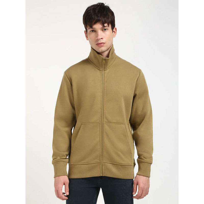 Calvin Klein Men Solid Regular Fit Polyester Olive Sweatshirt (S)