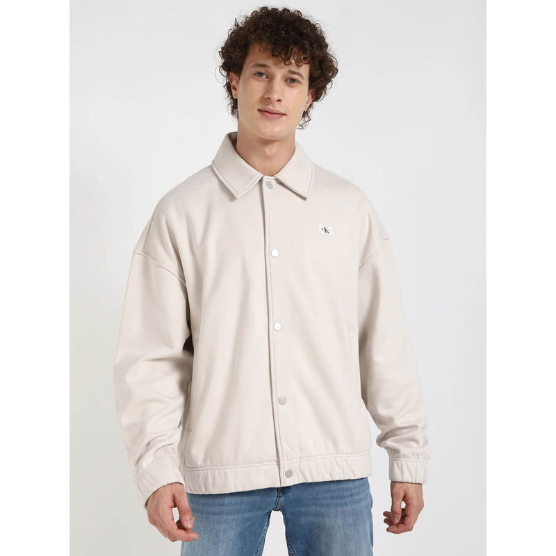 Calvin Klein Men Solid Relaxed Fit Cotton Beige Shirt (L)