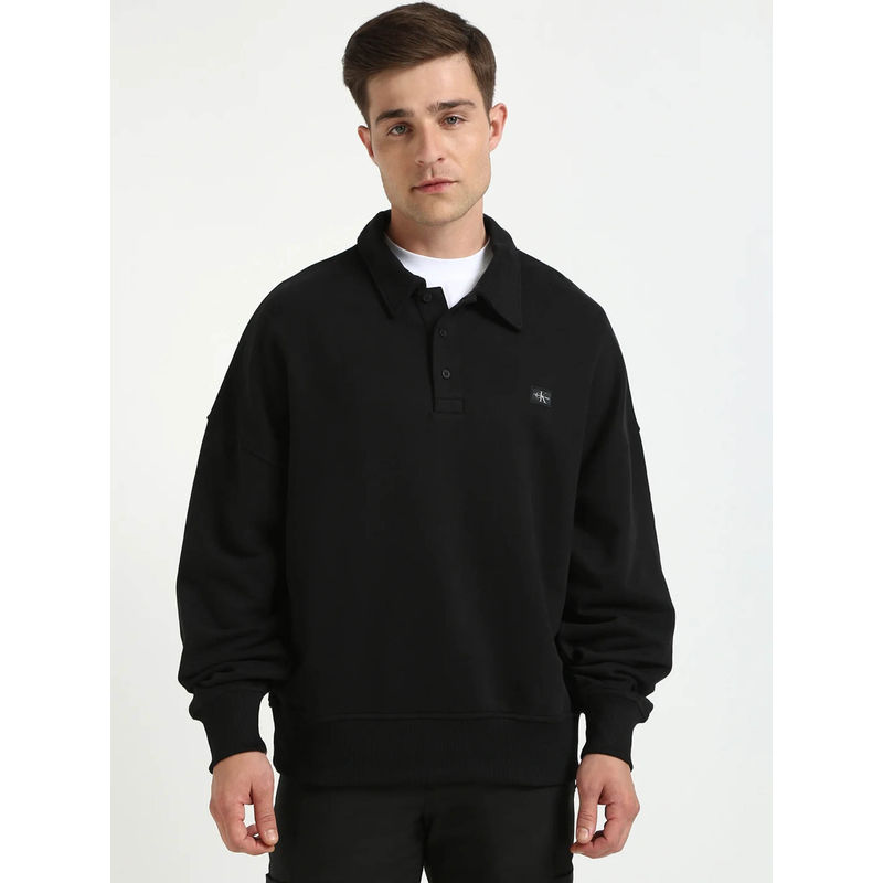 Calvin Klein Men Solid Relaxed Fit Cotton Black Sweatshirt (XS)