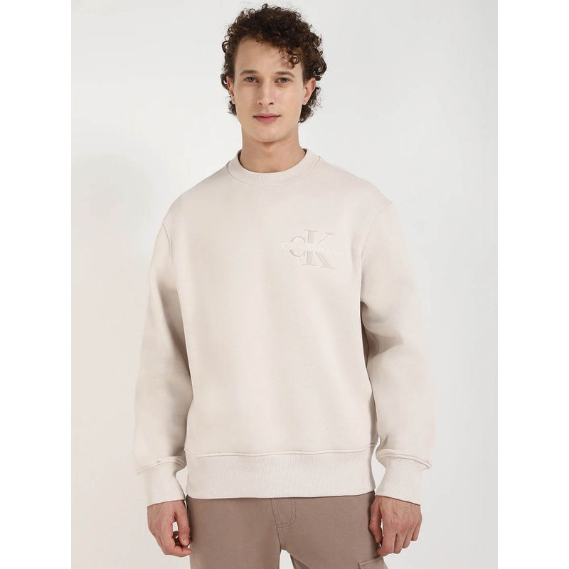 Calvin Klein Men Relaxed Fit Cotton Beige Sweatshirt (S)