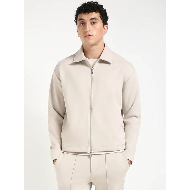 Calvin Klein Men Solid Relaxed Fit Cotton Beige Sweatshirt (L)
