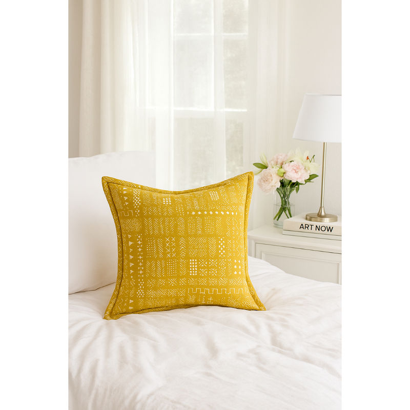 THROW PILLOW Mustard Flanged Bold Geometric Print Square Cushion Cover (12x12 inches)