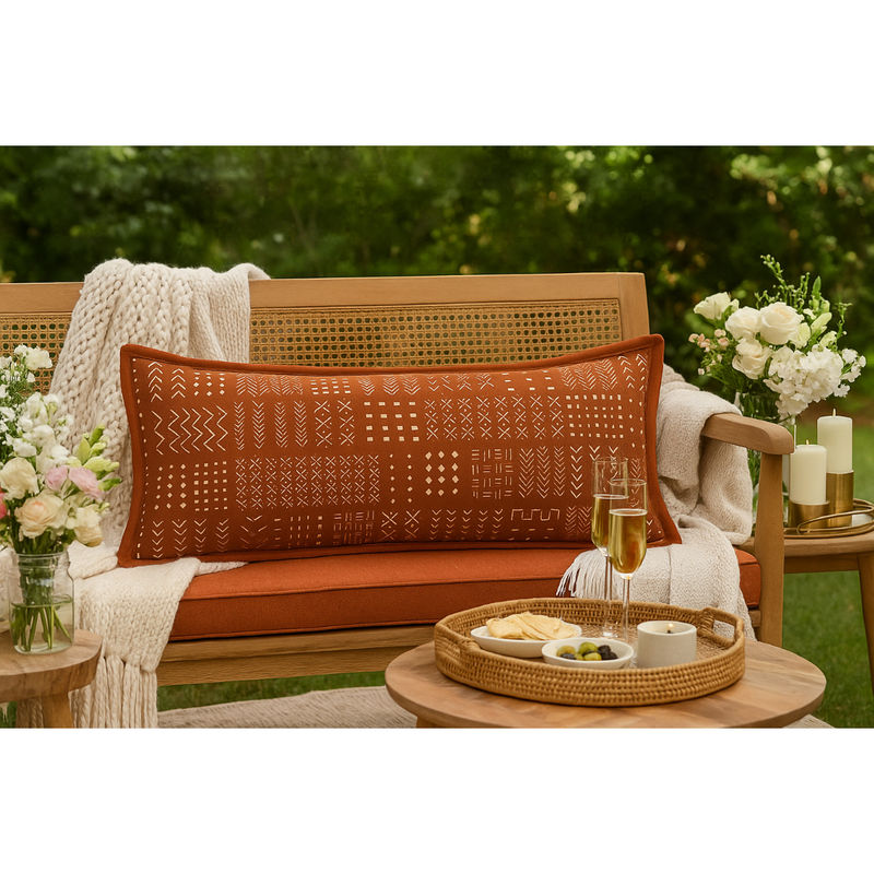 THROW PILLOW Rust Flanged Bold Geometric Print Rectangle Cushion Cover (12x18 inches)