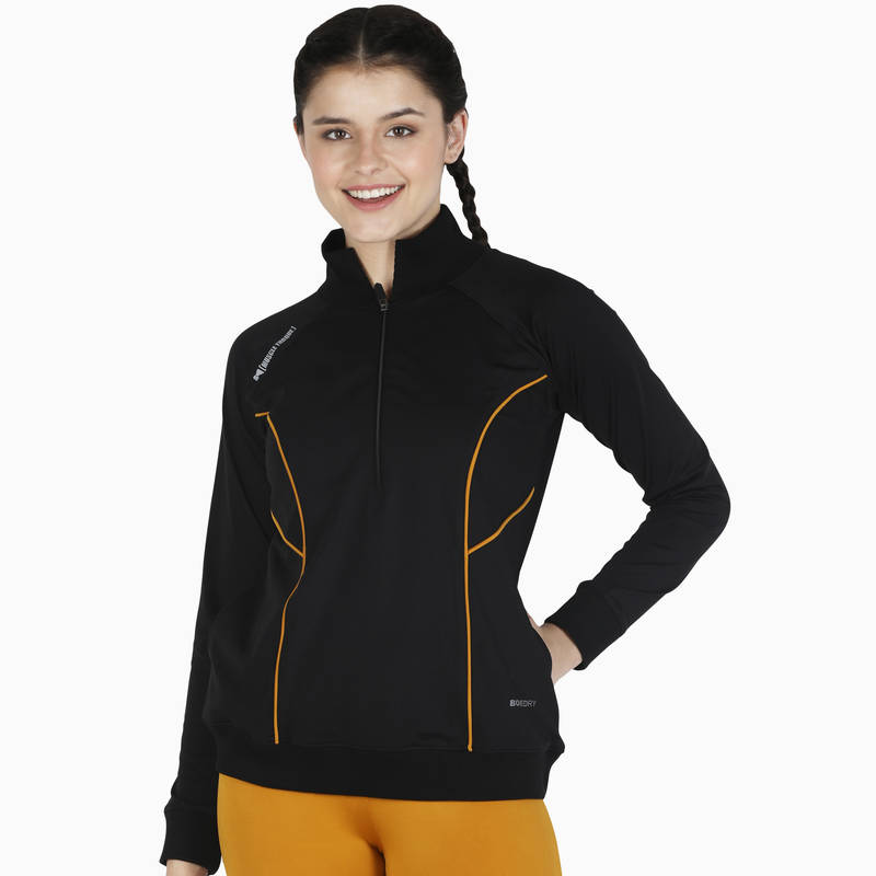 MuscleTorque Bone-Dry Yellow Styleline Sweatshirt Front Zip & Pocket Style - Black (S)