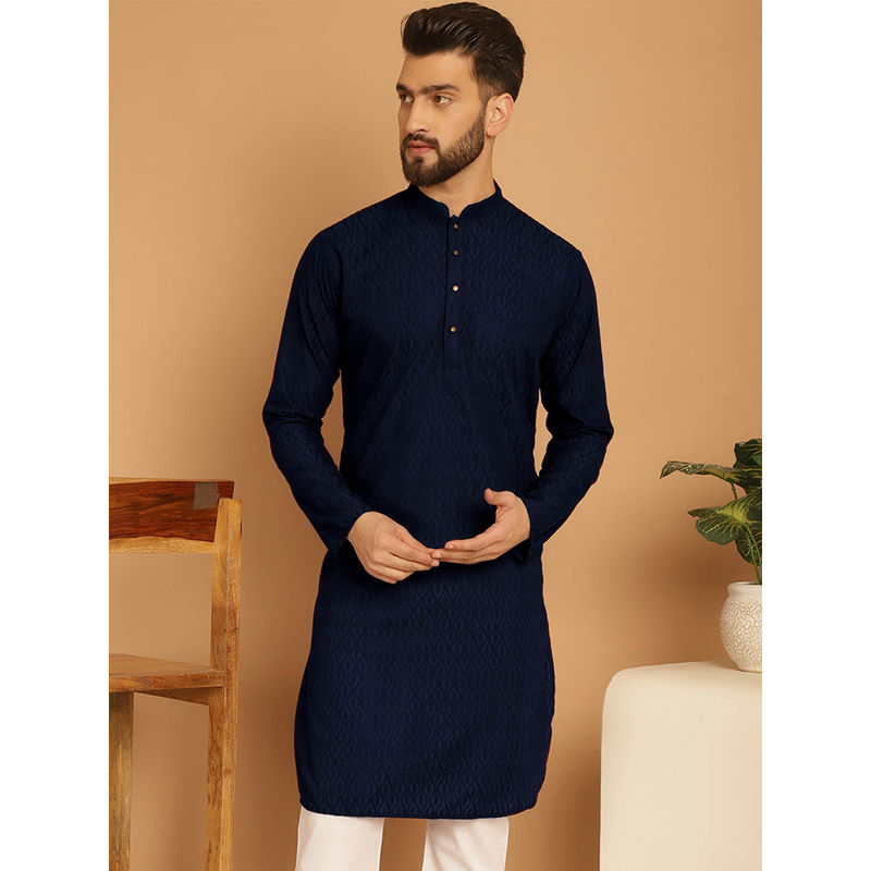 Treemoda Navy Blue Chikankari Embroidered Kurta (L)