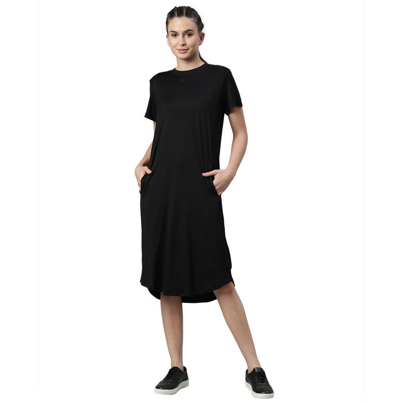 Enamor Athleisure A801-Dry Fit Antimicrobial Short Sleeve Round Neck Active Dress-Jet Black (XL)