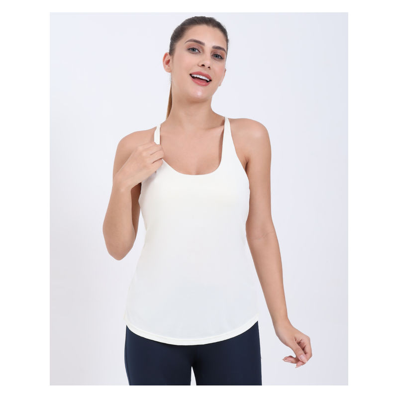 RYZ Swoosh Padded Cross-Back Knot Blot Wrap White Tank Top (L)