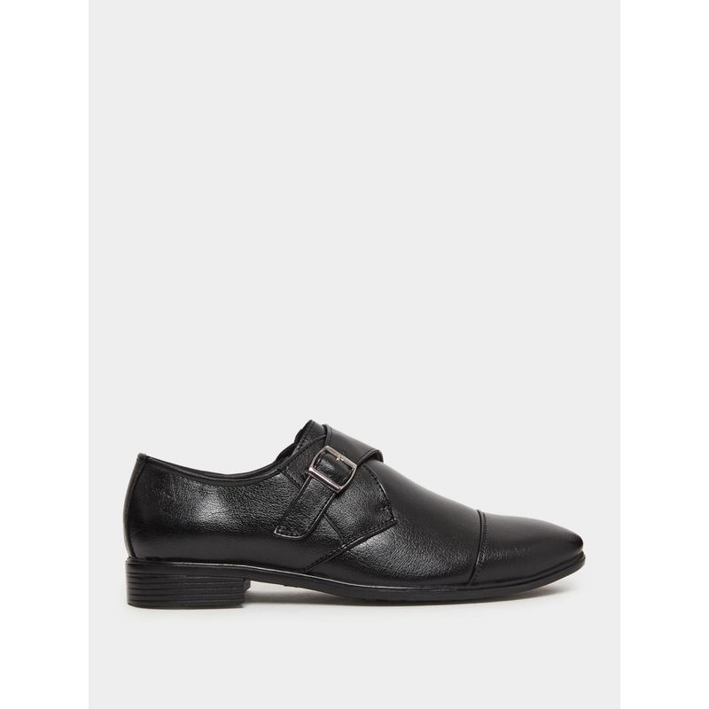 Styli Men Black Buckle-Detailed Monk Straps - Black (UK 8)