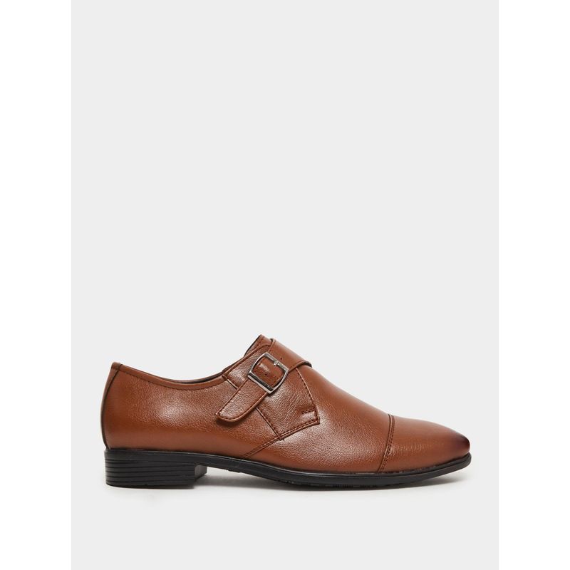 Styli Men Tan Buckle-Detailed Monk Straps - Tan (UK 8)