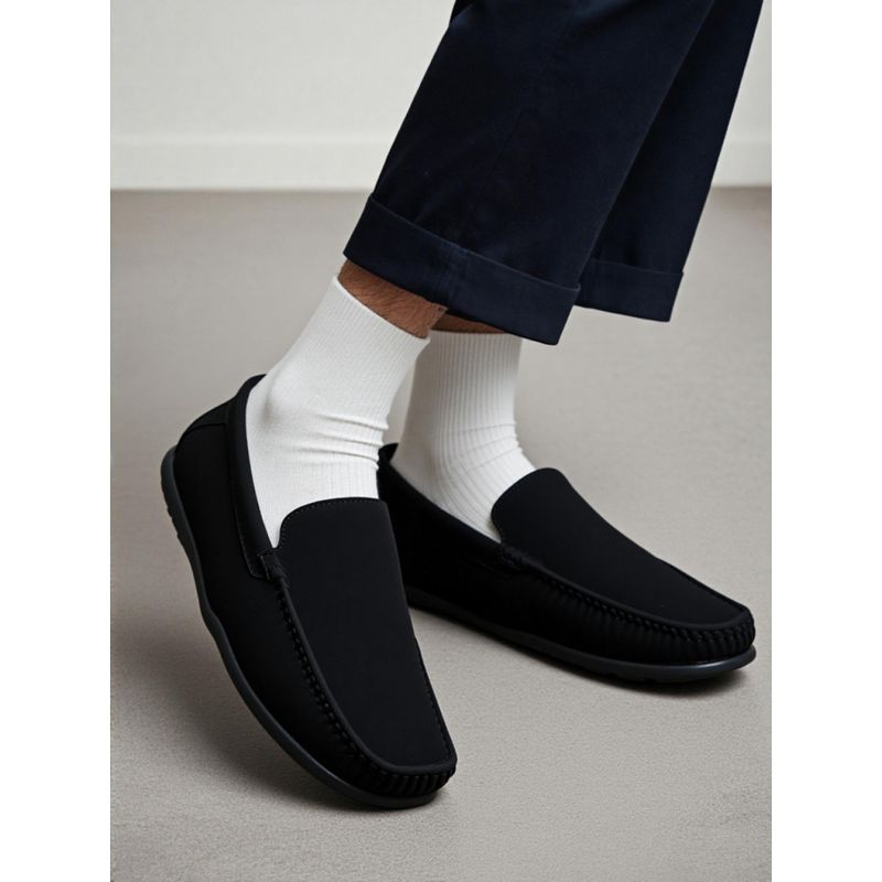 Styli Men Solid Round Toe Slip On Loafers - Black (UK 8)