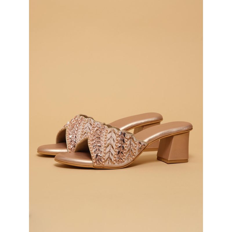 Eridani Tvisha Rosegold Embroidered Sandal Heels (UK 2)