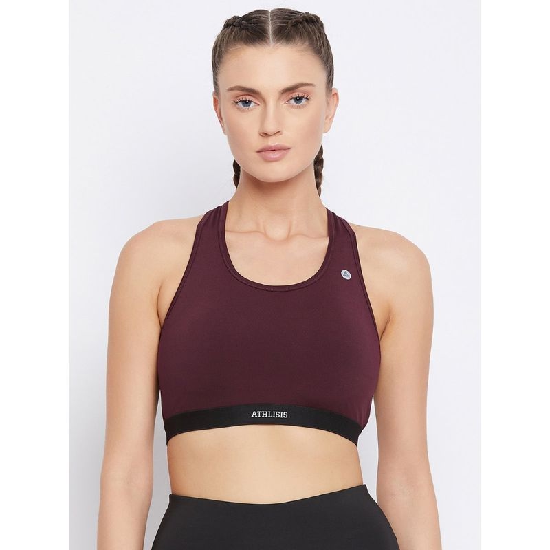 Athlisis Maroon Removable Padding Non-Wired Dry Fit Sports Workout Bra (M)